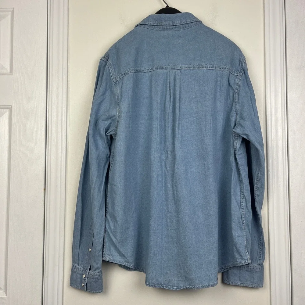NEW True Religion Denim Long Sleeve Shirt‎ Mens L Western Chambray Pearl Snap